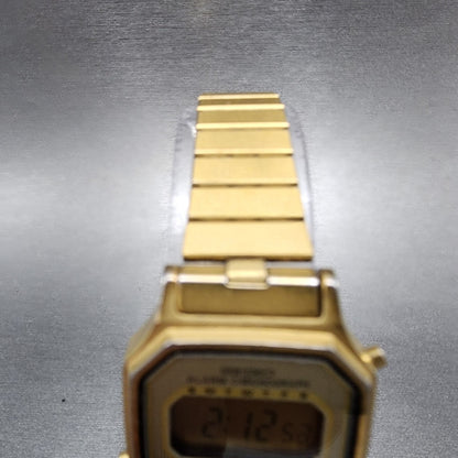 Seiko Digital Watch Women 23mm LCD Gold Tone Alarm Chrono Octagon New Battery