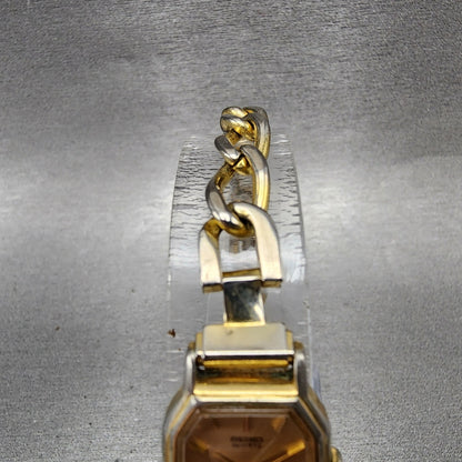 Seiko Watch Women 16mm Champagne Dial Gold Tone Octagon 2C205760 New Battery AB4