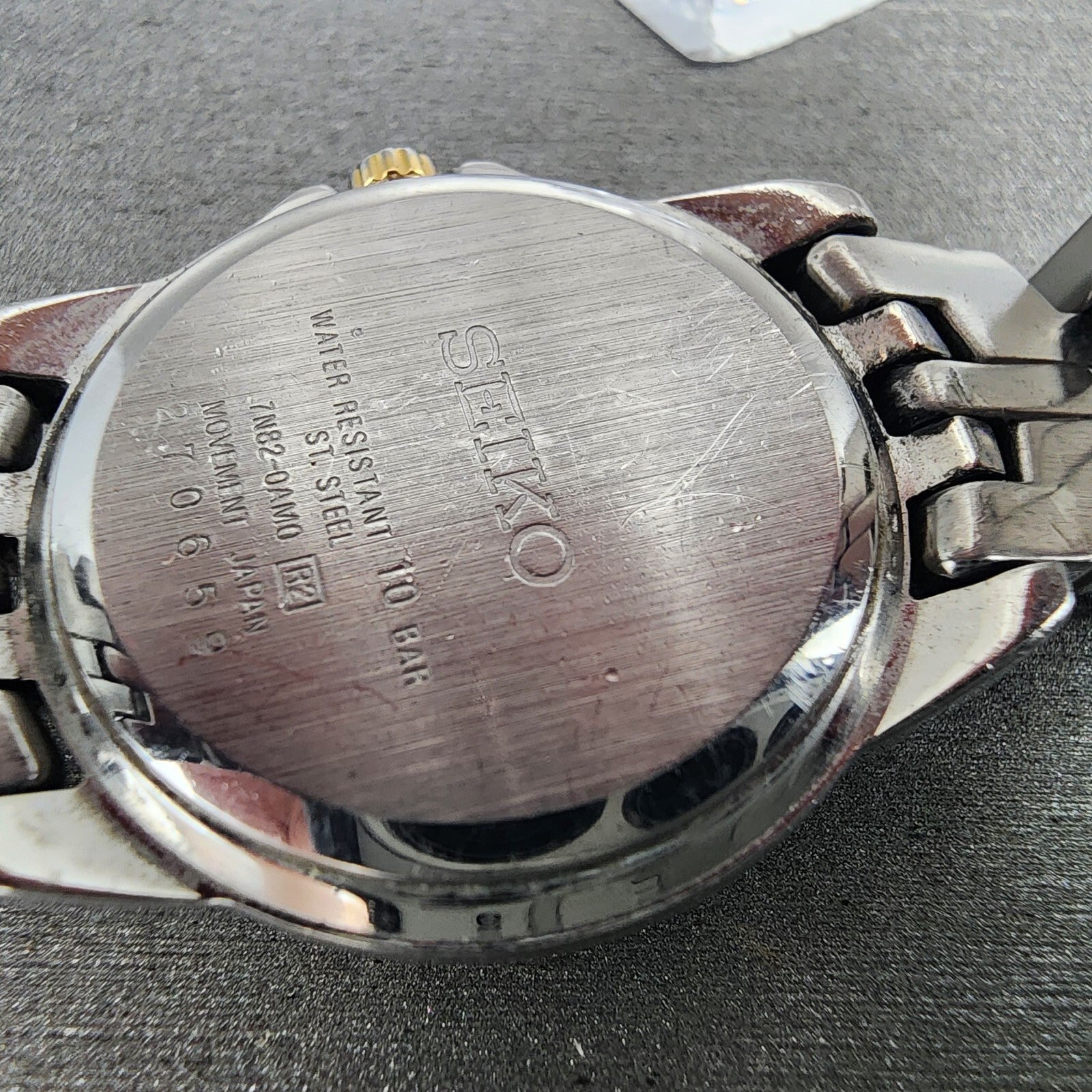 Seiko Watch Women 26mm Blue Dial Two Tone Date Round 7N820AM0 New Battery9