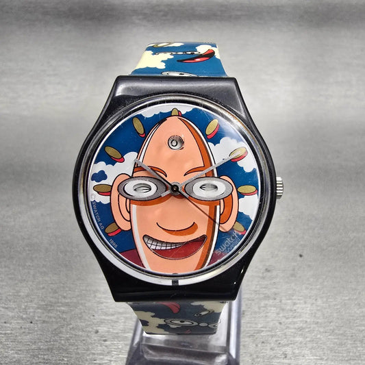 Swatch LOOKA Watch Men Blue Dial Black Tone Round GZ700 New Battery Vintage0