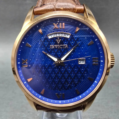 Invicta Watch Men 45mm Blue Dial Rose Gold Tone Daydate 12246 New Battery0
