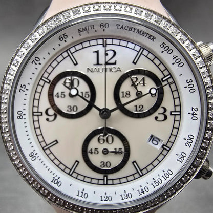 Nautica Chronograph Watch Women 35mm MOP Dial Steel Diamond Bezel New Battery K1