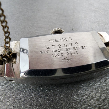 Seiko Tank Watch Women 14mm White Dial White Gold Plated Manual Wind Runs VTG9