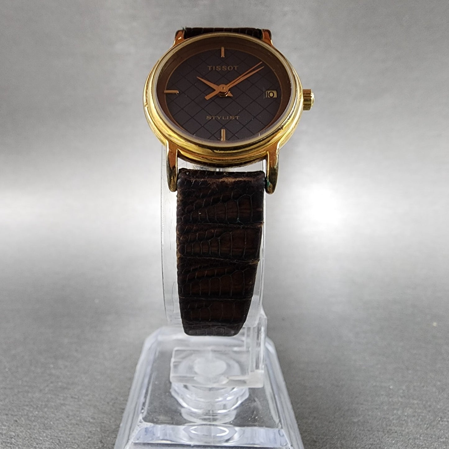 Tissot Stylist Watch Women 23mm Black Dial Gold Tone Date Round New Battery5