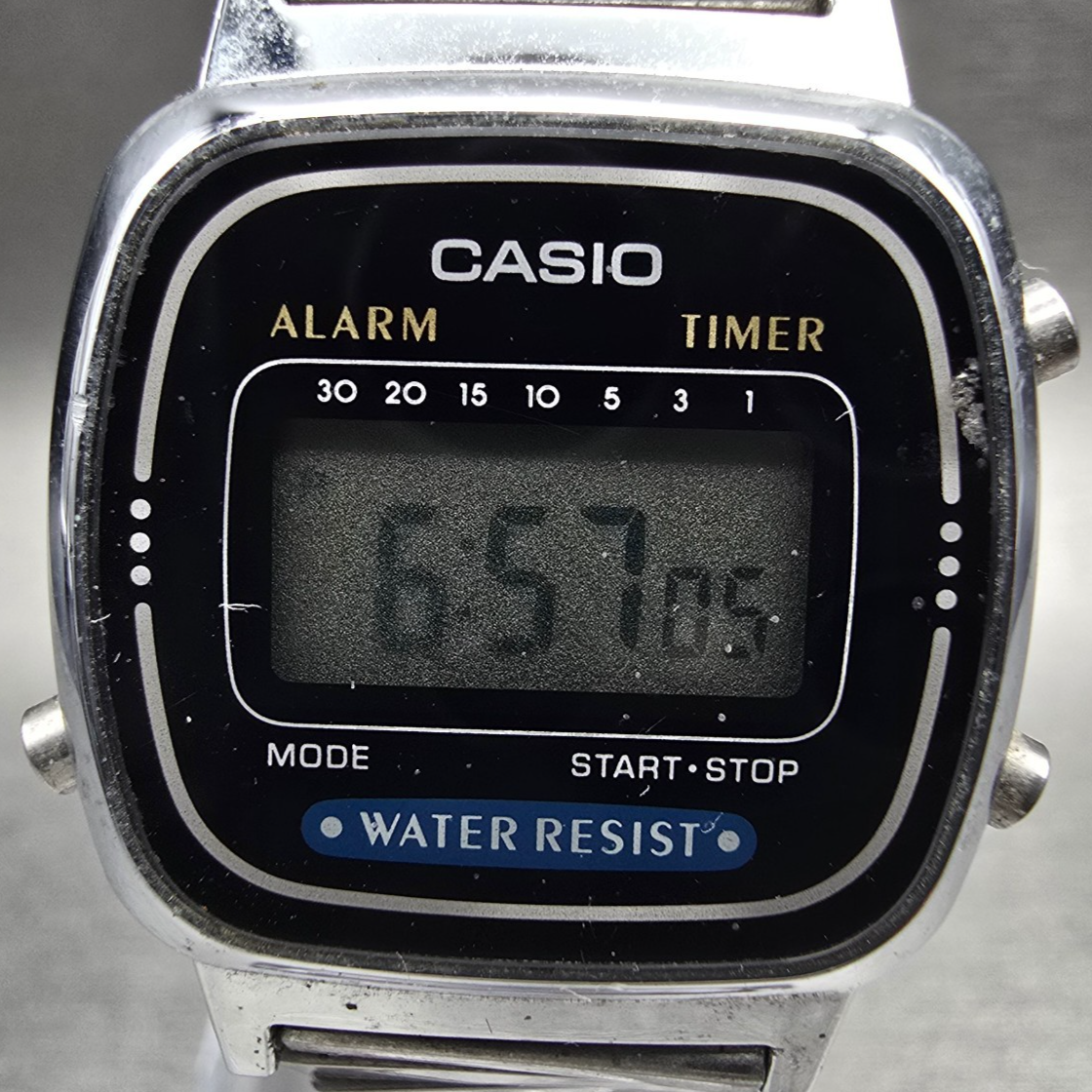 Casio Digital Watch Women 24mm Black Dial Silver Tone Chrono Alarm LA670W NewBat1