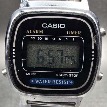 Casio Digital Watch Women 24mm Black Dial Silver Tone Chrono Alarm LA670W NewBat1