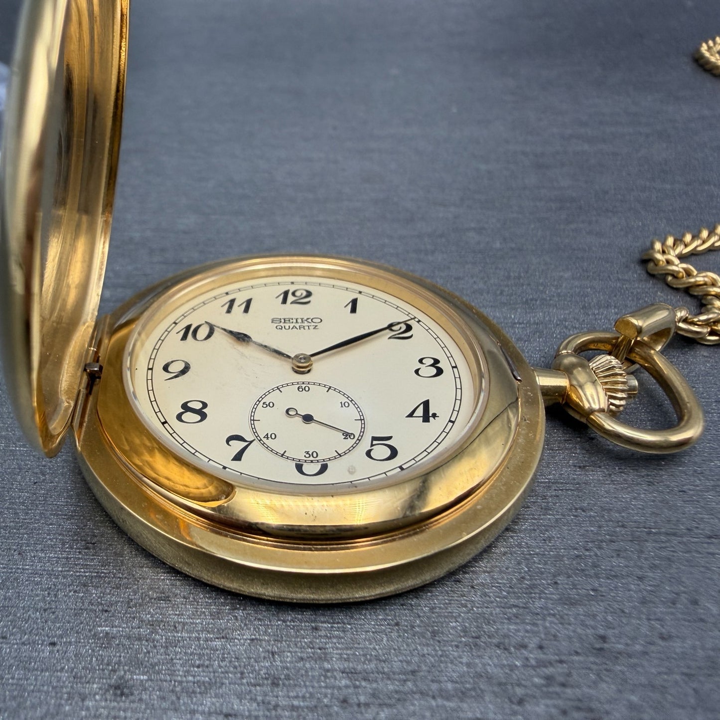 Seiko Pocket Watch Men 42mm Champagne Dial Gold Tone Round 7N07-001A New Battery2