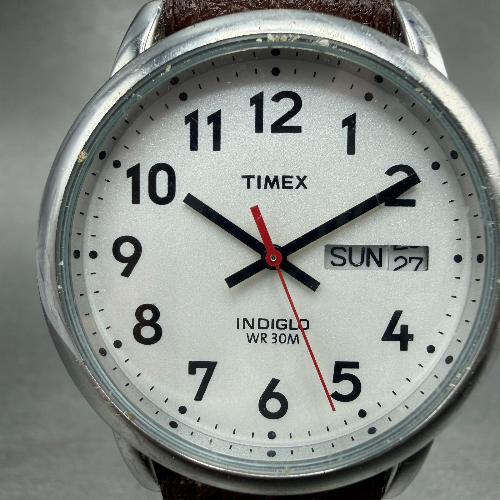 Timex Easy Reader Watch Men 35mm Silver Dial Silver Tone Daydate T20041 NewBat G1