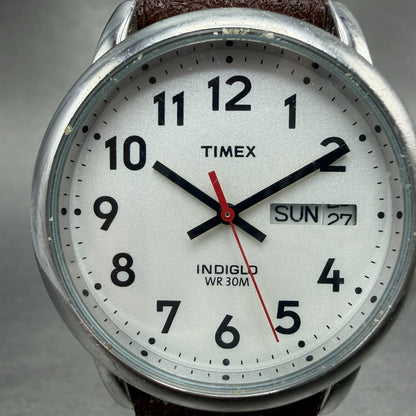 Timex Easy Reader Watch Men 35mm Silver Dial Silver Tone Daydate T20041 NewBat G1