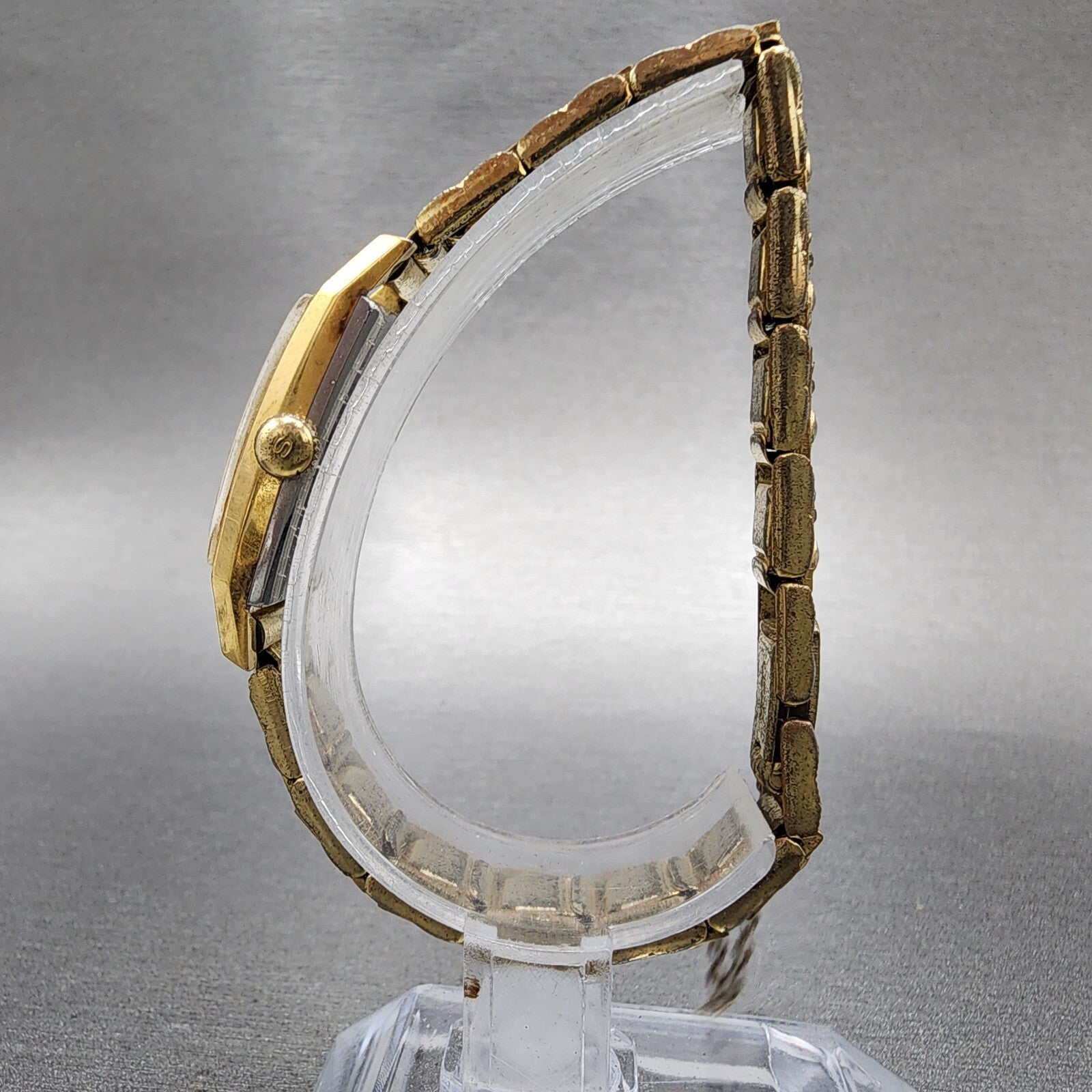 Seiko Solar Tank Watch Women 15mm White Dial Gold Tone Manual Wind 608 Runs6