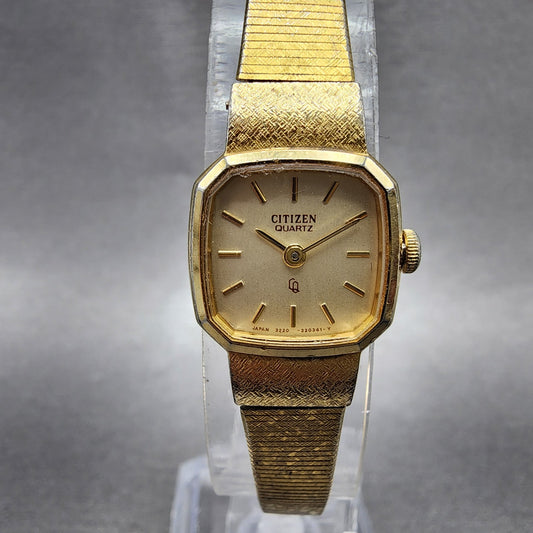 Citizen CQ Watch Women 16mm Champagne Dial Gold Tone 3220320352 New Battery0