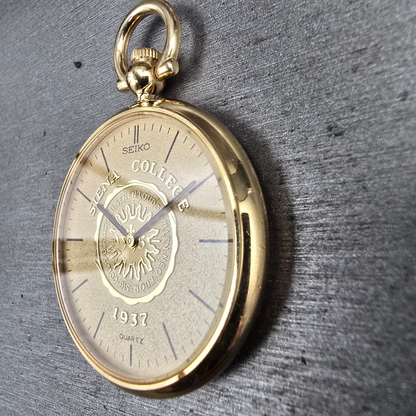 Seiko Pocket Watch Men 31mm Siena College Gold Dial Gold Tone 7430-0029 New Batt3