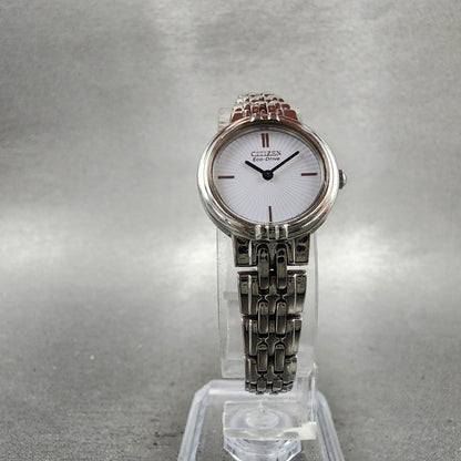 Citizen EcoDrive Watch Women 21mm White Dial Silver Tone Round B023 Runs5