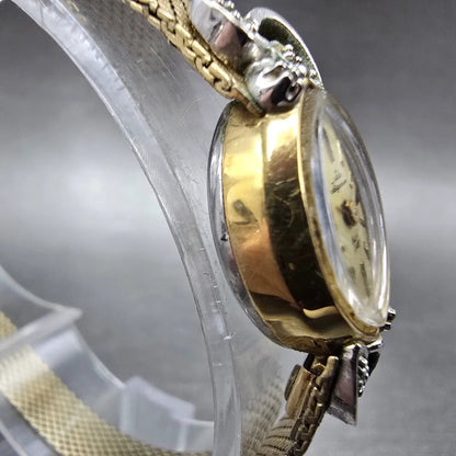 Jules Jurgenson Watch Women 14mm Champagne Dial Gold Oval Gem Set Bezel Manual3