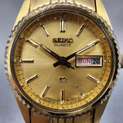 Seiko SQ Watch Women 24mm Gold Dial Gold Tone Daydate 24mm Round New Battery NBG1