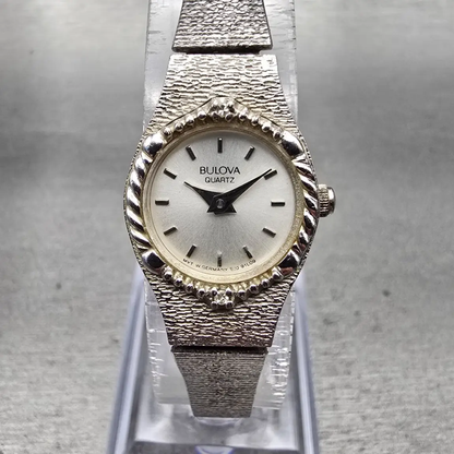 Bulova Watch Women 17mm Silver Dial Silver Tone Oval 91L09 New Battery VTG0