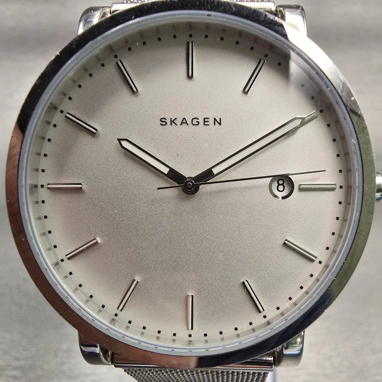 Skagen Hagen Watch Men 40mm Silver Dial Silver Tone Date Round SKW6281 New Batt1