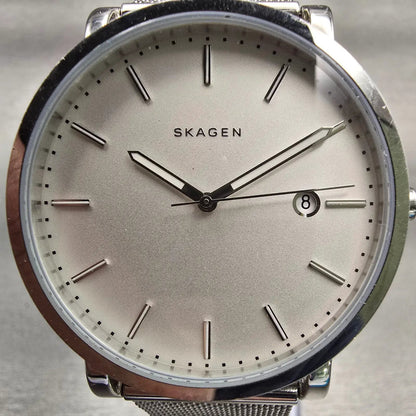 Skagen Hagen Watch Men 40mm Silver Dial Silver Tone Date Round SKW6281 New Batt1