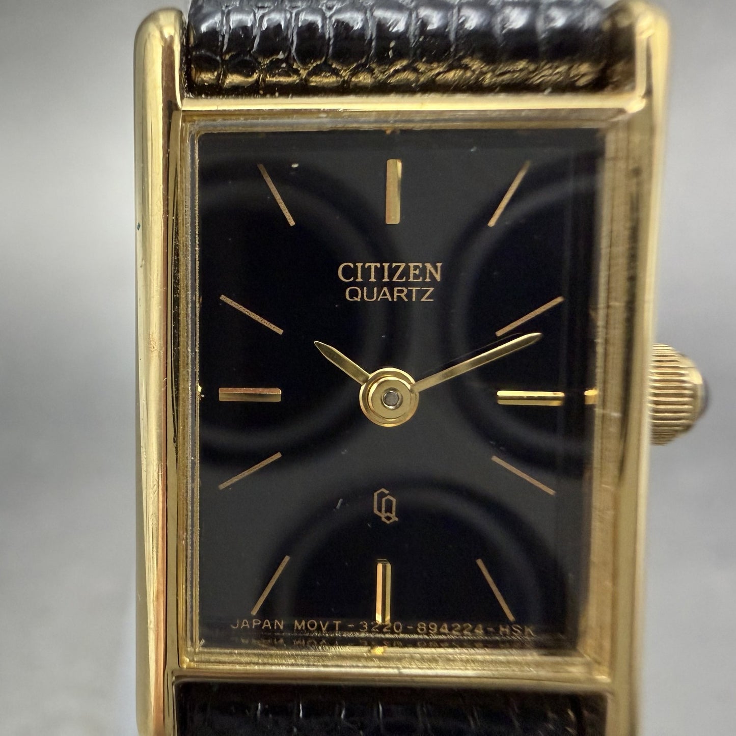 Citizen CQ Tank Watch Women 16mm Black Dial Gold Tone 3220-945174 New Battery KL1