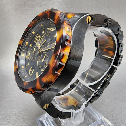 Nixon 4220 Chrono Watch Women 42mm Black Dial Black Tortoise Date New Battery3
