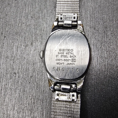 Seiko Watch Women 16mm Silver Dial Silver Tone Oval 4N01-5021 New Battery VTG10