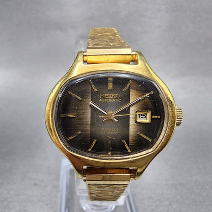 Seiko Automatic Watch Women 27mm Brown Dial Gold Tone Date 22063129 PARTS0