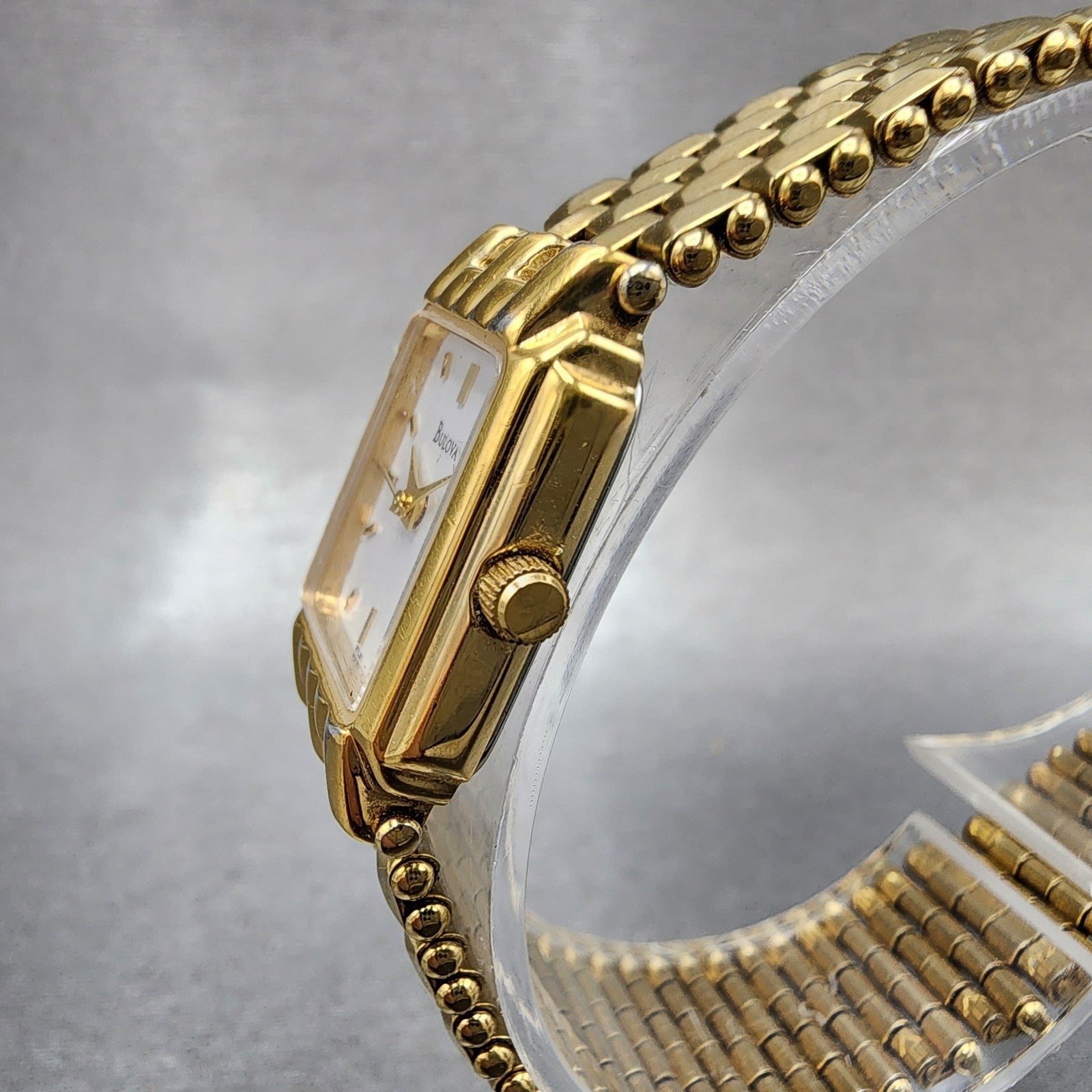 Bulova Tank Watch Women 17mm White Dial Gold Tone Rectangle 97L81 New Battery2