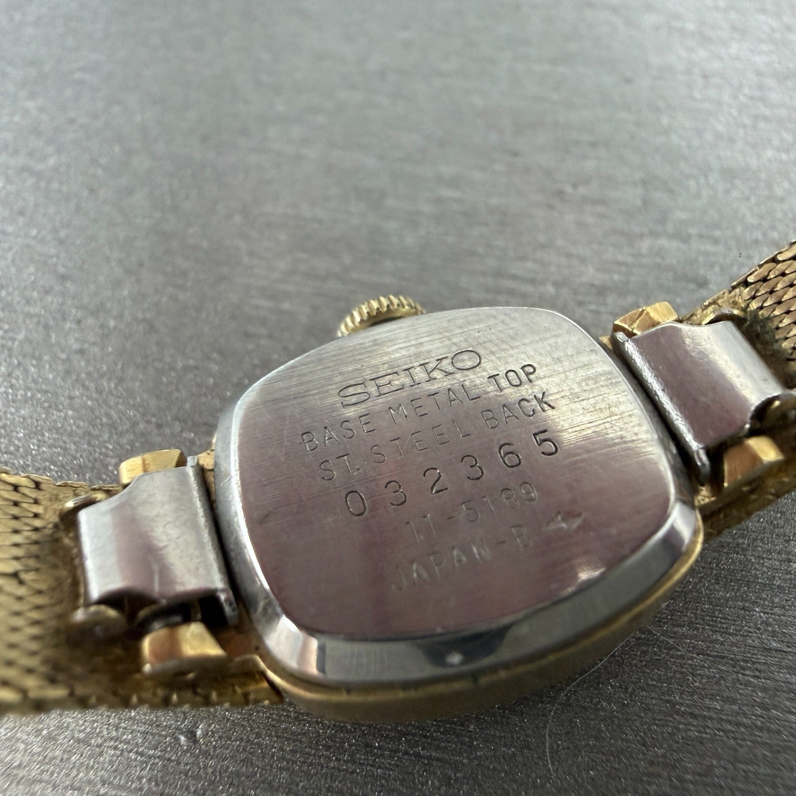 Seiko Watch Women 16mm Champagne Dial Gold Tone Rectangle 11-5189 Manual Runs9