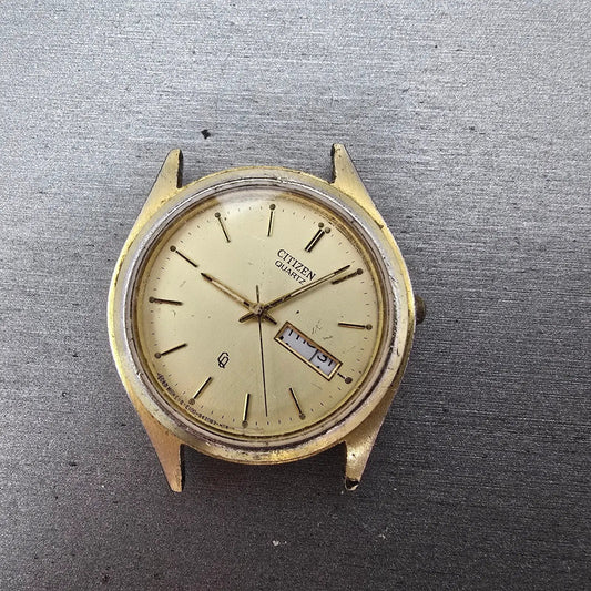 Citizen CQ Watch Men 35mm Champagne Dial Gold Daydate 6100-S18591 PARTS0