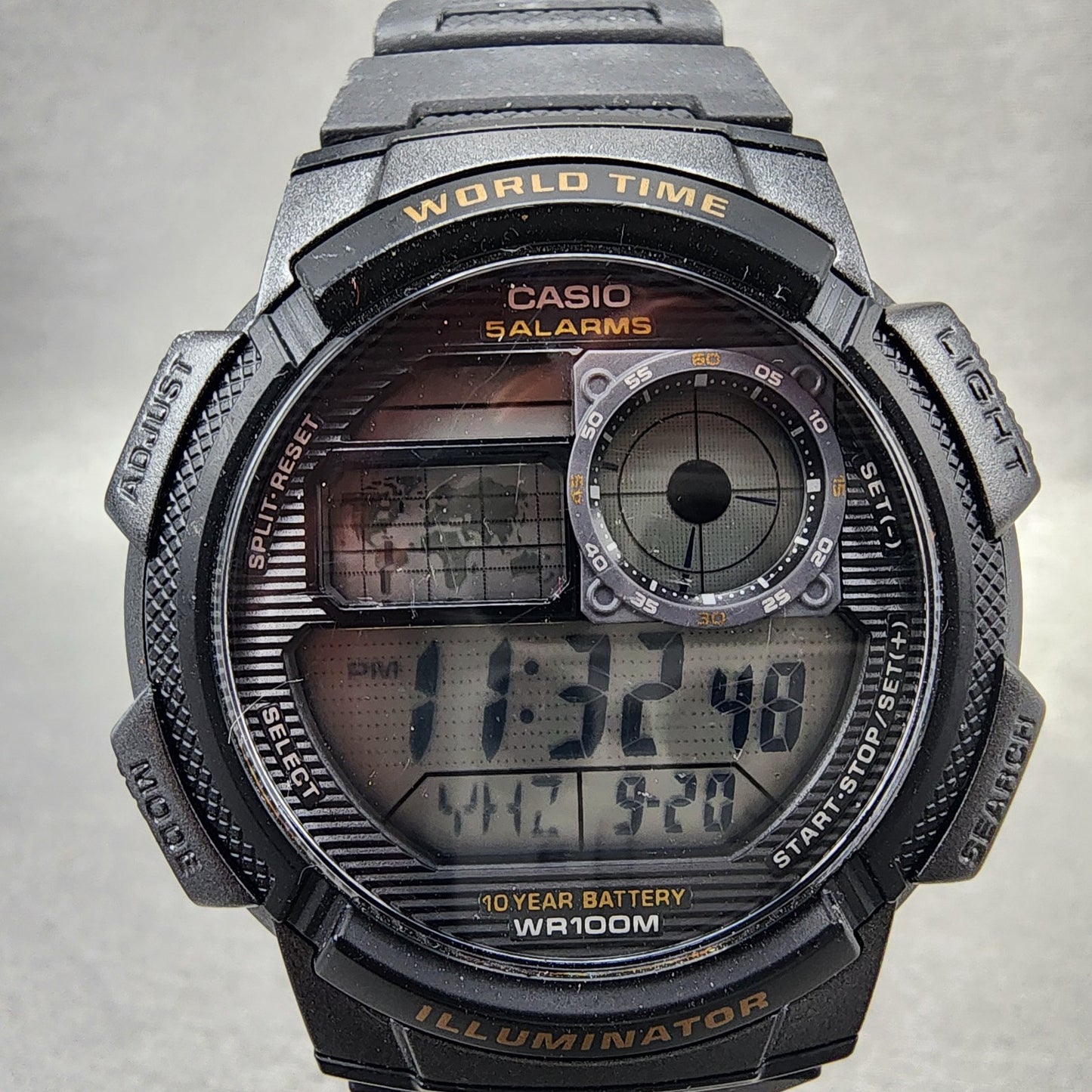 Casio AE1000W World Time Watch Men 43mm Digital Black Tone Alarm Chrono NewBatt2