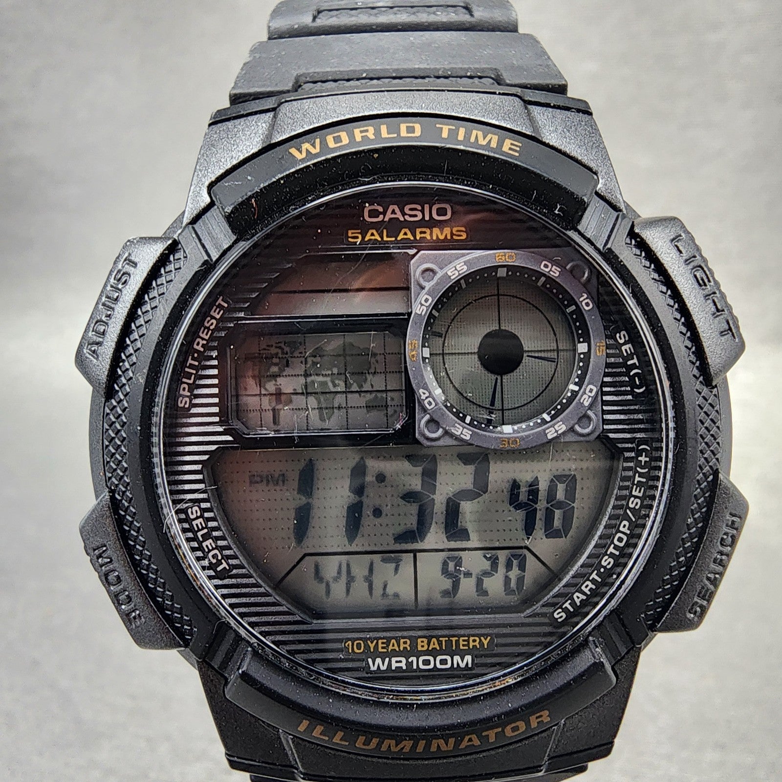 Casio AE1000W World Time Watch Men 43mm Digital Black Tone Alarm Chrono NewBatt2