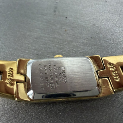 Seiko Watch Women 13mm Gold Dial Gold Tone Rectangle 2E20-7479 New Battery ABCD9