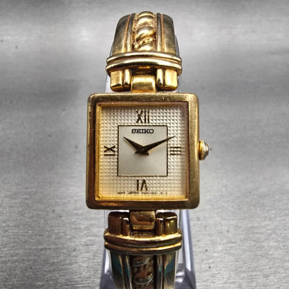 Seiko Watch Women 19mm Champagne Dial Gold Tone Square V400-6280 New Battery VTG0