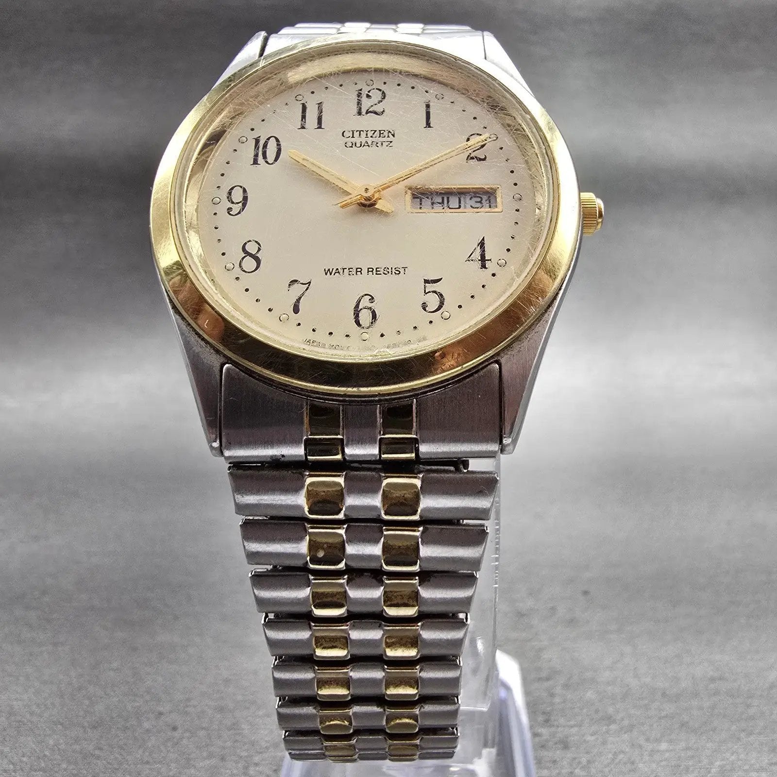 Citizen Watch Men 35mm Cream Dial Two Tone Daydate Round 1100-S63910 New Battery5