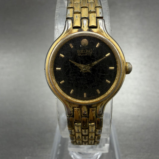 Seiko Watch Women 19mm Black Dial Gold Tone Round Vintage 1N00-0B29 New Battery0