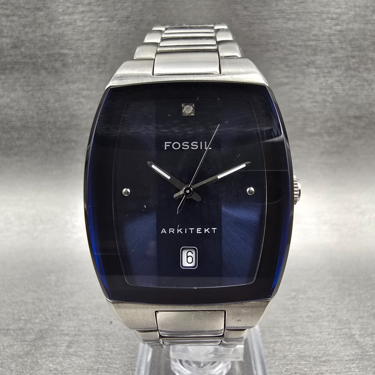 Fossil Arkitekt Tank Watch Men 32mm Blue Dial Silver Date FS-2931 New Battery0