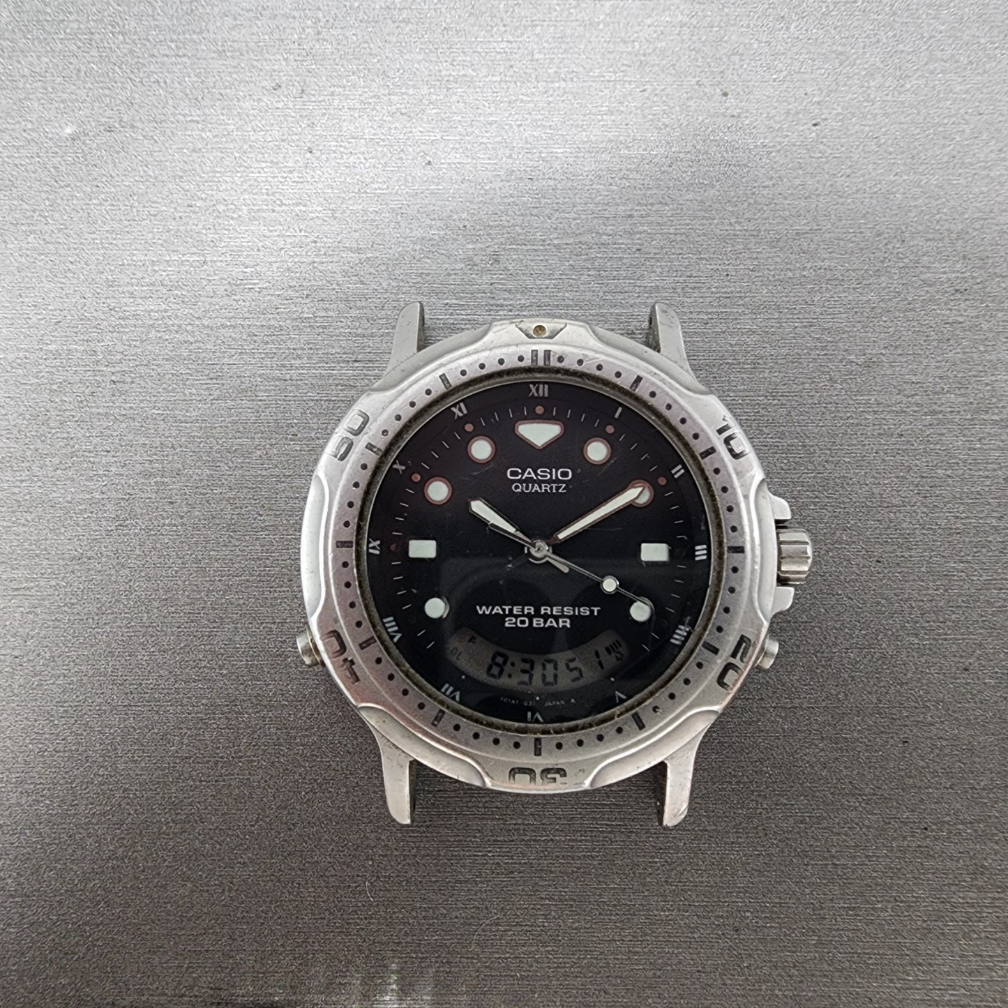 Casio AD702 Watch Men 39mm Black Dial Silver Tone Analog Digital New Battery0