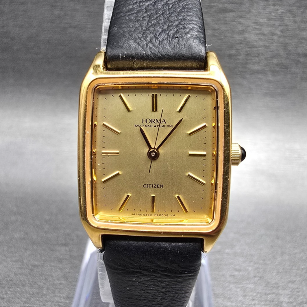 Citizen Forma Watch Women 20mm Gold Dial Gold Tone Rectangle 5430-F40055 New Bat0
