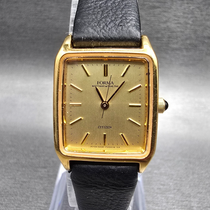 Citizen Forma Watch Women 20mm Gold Dial Gold Tone Rectangle 5430-F40055 New Bat0