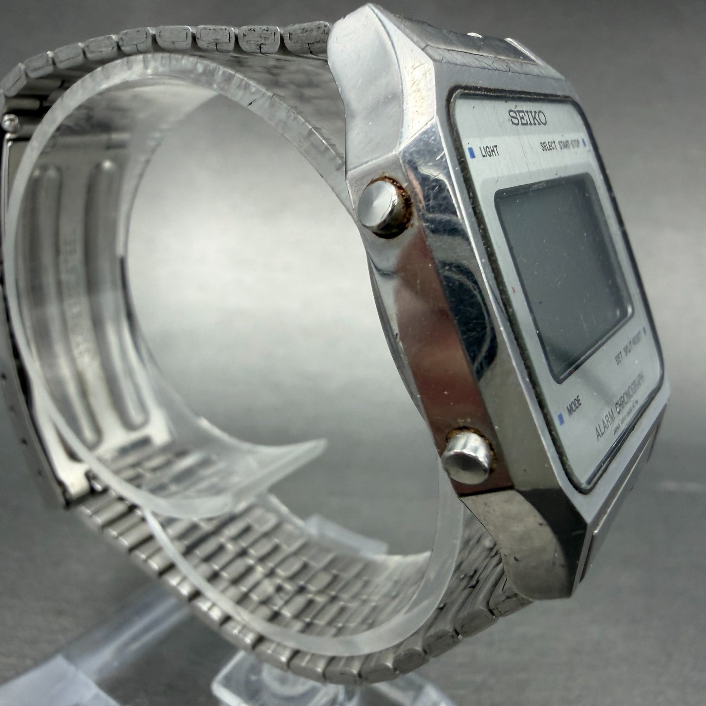 Seiko Digital Watch Men 33mm LCD Silver Tone Alarm Chrono A914-5A09 PARTS4