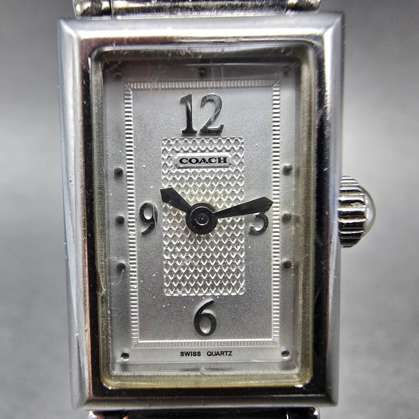 Coach Tank Watch Women 17mm White Dial Silver Tone Rectangle 0820 New Battery1