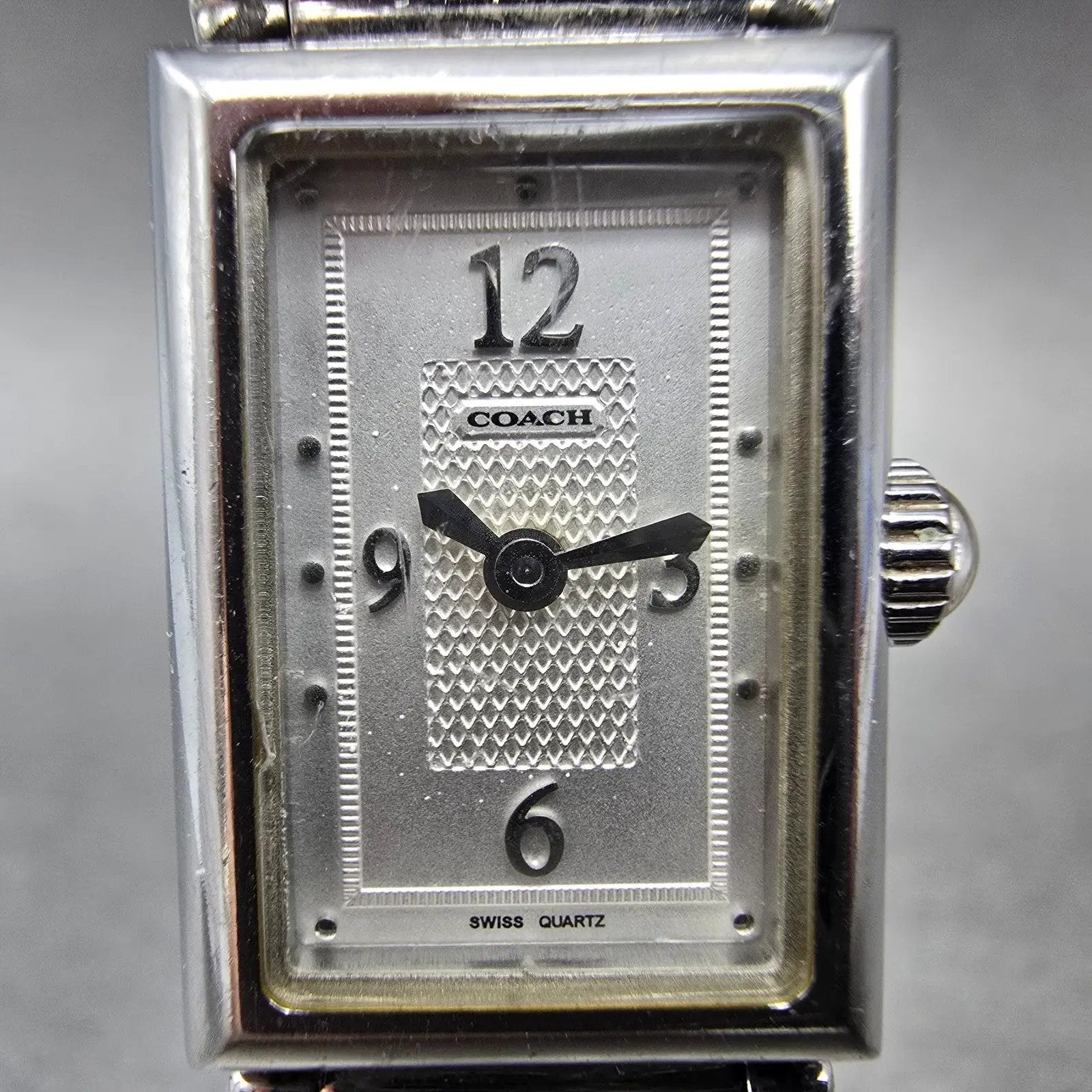 Coach Tank Watch Women 17mm White Dial Silver Tone Rectangle 0820 New Battery1