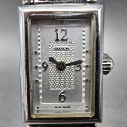 Coach Tank Watch Women 17mm White Dial Silver Tone Rectangle 0820 New Battery1