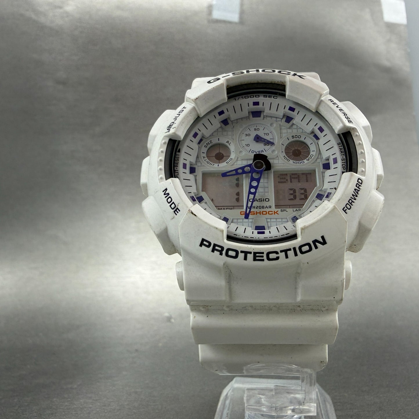 Casio G-Shock Watch Men 51mm Analog Digital White Alarm Chrono Round GA-100A5