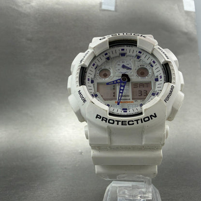 Casio G-Shock Watch Men 51mm Analog Digital White Alarm Chrono Round GA-100A5