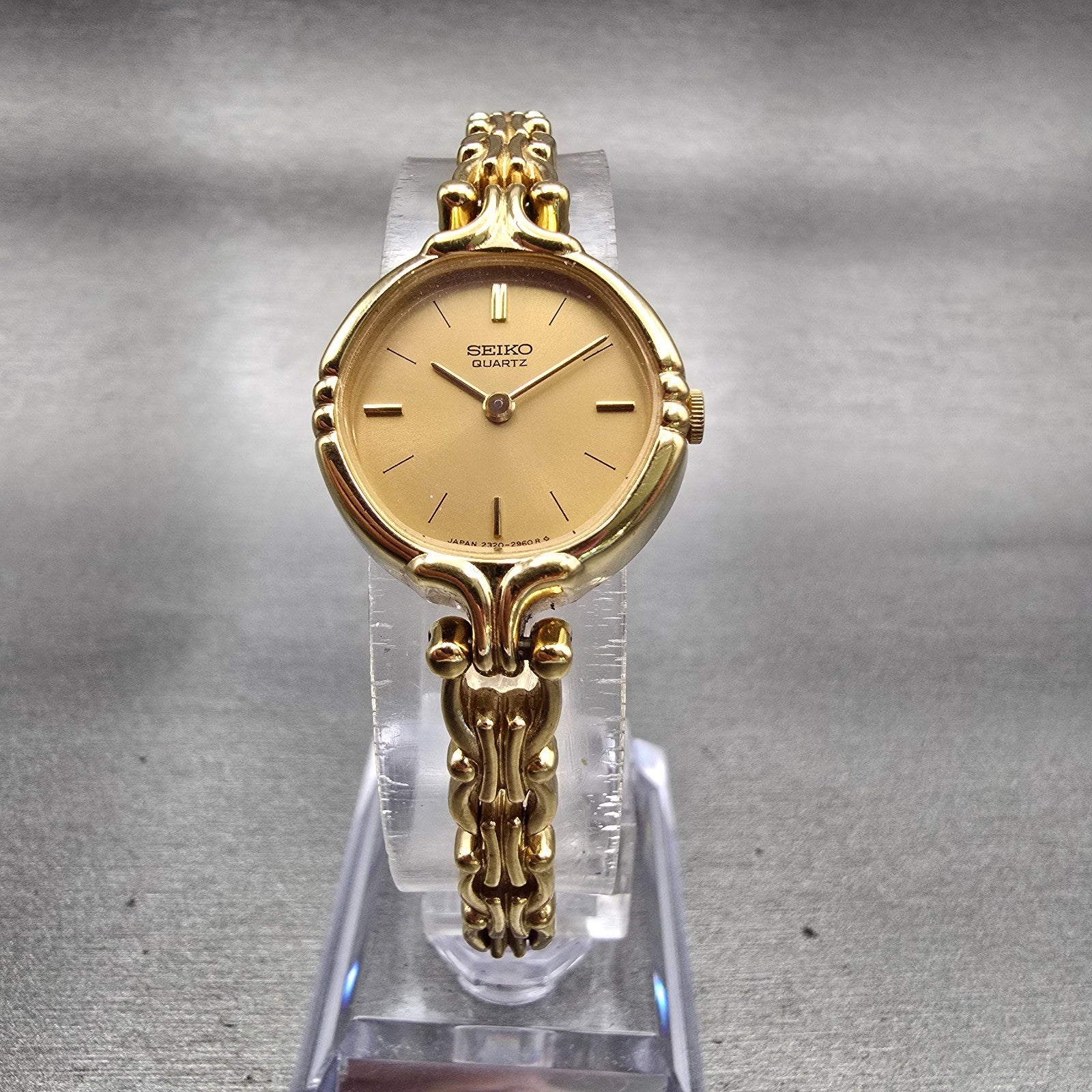 Seiko Watch Women 20mm Gold Dial Gold Tone Round 2320-6099 New Battery Vintage5