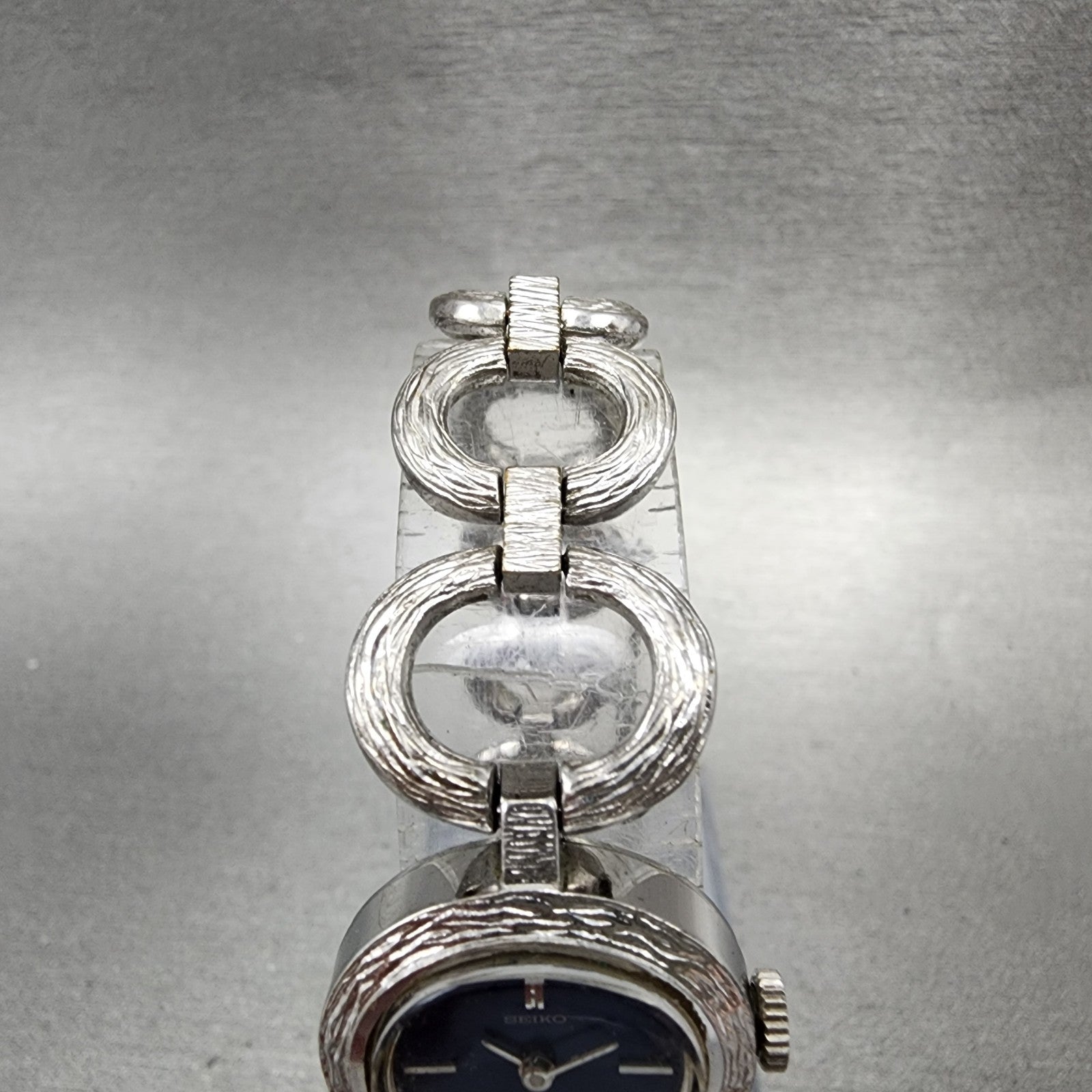 Seiko Watch Women 20mm Blue Dial Silver Tone Oval Manual Wind 117519 Runs4