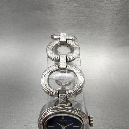 Seiko Watch Women 20mm Blue Dial Silver Tone Oval Manual Wind 117519 Runs4