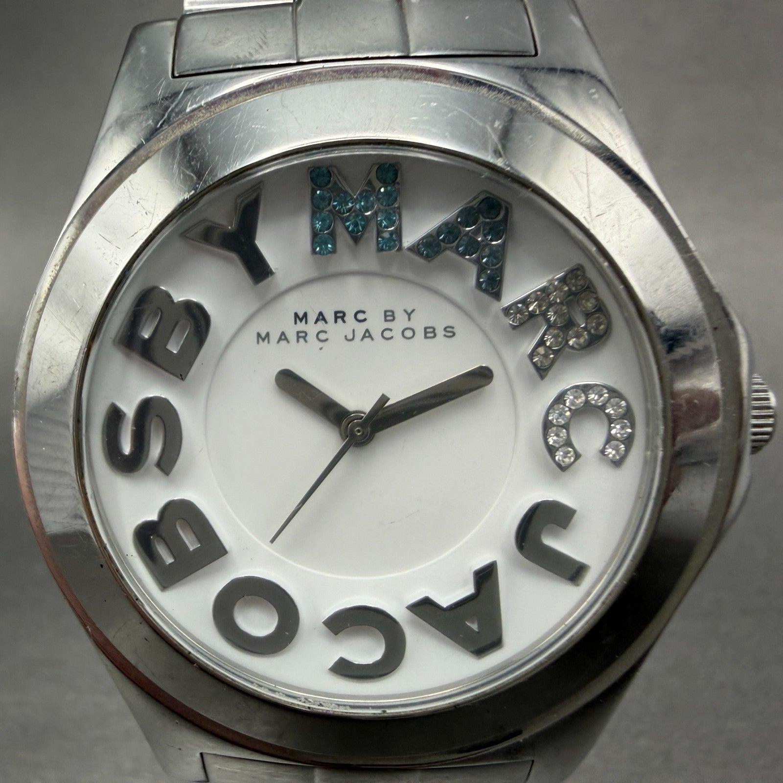 Marc Jacobs Rivera Watch Men 41mm White Dial Steel Round MBM3136 New Battery1
