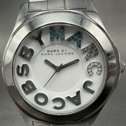 Marc Jacobs Rivera Watch Men 41mm White Dial Steel Round MBM3136 New Battery1